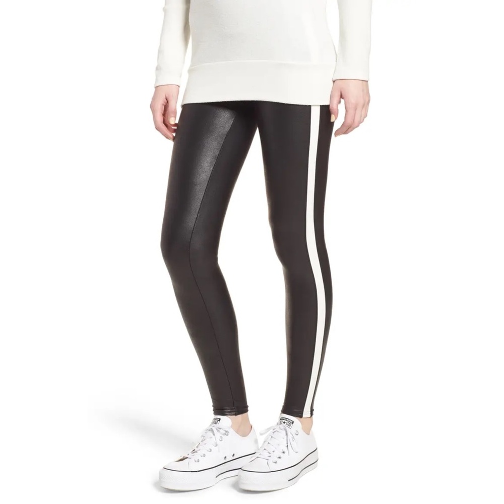 Spanx Faux Leather Side Stripe Leggings - Picture 2 of 8